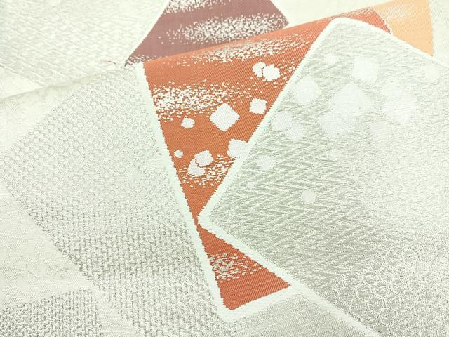平和屋着物◎六通柄袋帯 唐織 色紙箔散らし文 銀糸 正絹 逸品 BAAN1119cm