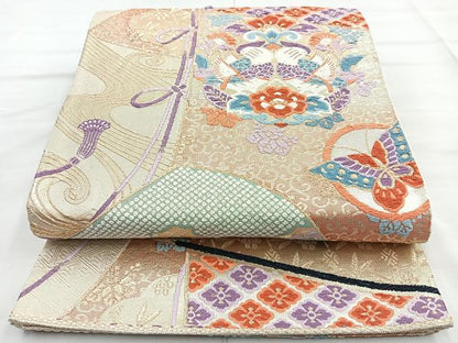 平和屋着物◎六通柄袋帯　唐織　新冨貴　金糸　正絹　逸品　BAAN1124cm