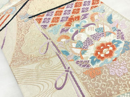 平和屋着物◎六通柄袋帯　唐織　新冨貴　金糸　正絹　逸品　BAAN1124cm
