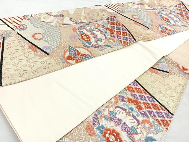 平和屋着物◎六通柄袋帯　唐織　新冨貴　金糸　正絹　逸品　BAAN1124cm
