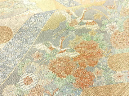 平和屋着物◎宝珠本佐賀錦 六通柄袋帯 重ね山飛鶴花文 九百錦 金糸 正絹 逸品 BAAN1139cm