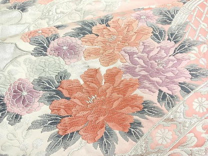 平和屋着物◎六通柄袋帯 唐織 籬花文 銀糸 正絹 逸品 BAAN1140cm