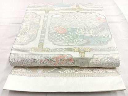 平和屋着物◎六通柄袋帯　唐織　格天井花鳥文　金銀糸　正絹　逸品　BAAN1141cm
