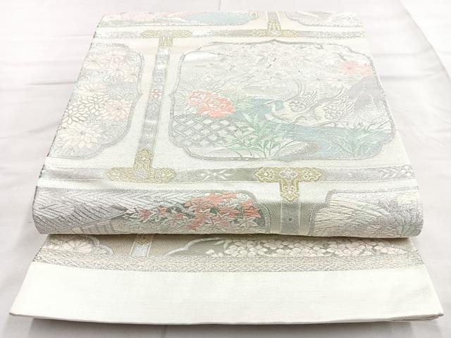 平和屋着物◎六通柄袋帯　唐織　格天井花鳥文　金銀糸　正絹　逸品　BAAN1141cm