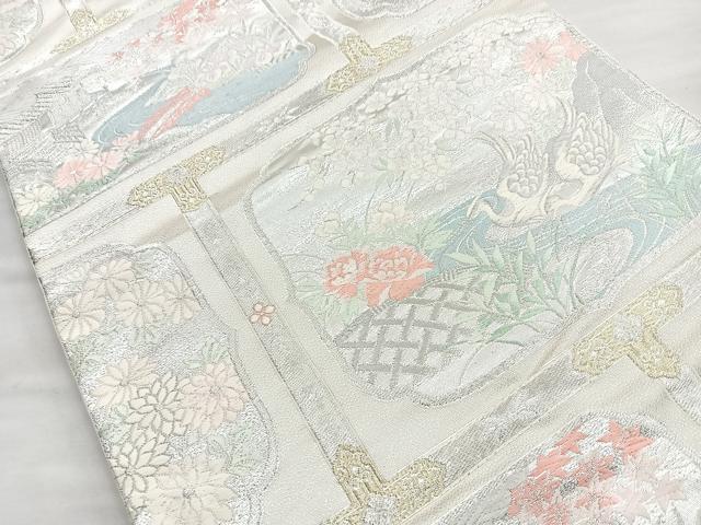 平和屋着物◎六通柄袋帯　唐織　格天井花鳥文　金銀糸　正絹　逸品　BAAN1141cm