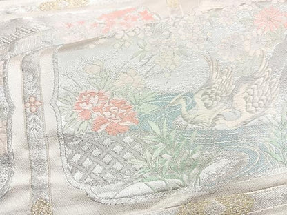 平和屋着物◎六通柄袋帯　唐織　格天井花鳥文　金銀糸　正絹　逸品　BAAN1141cm