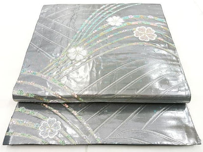 平和屋着物◎六通柄袋帯　唐織　流水花文　金銀糸　正絹　逸品　BAAN1163cm