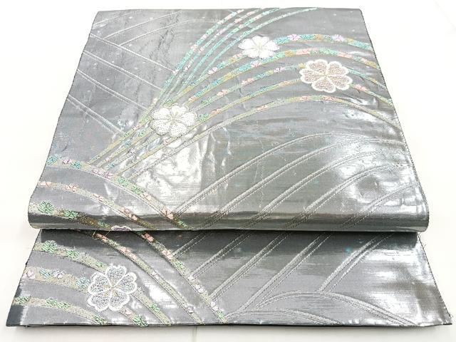 平和屋着物◎六通柄袋帯　唐織　流水花文　金銀糸　正絹　逸品　BAAN1163cm