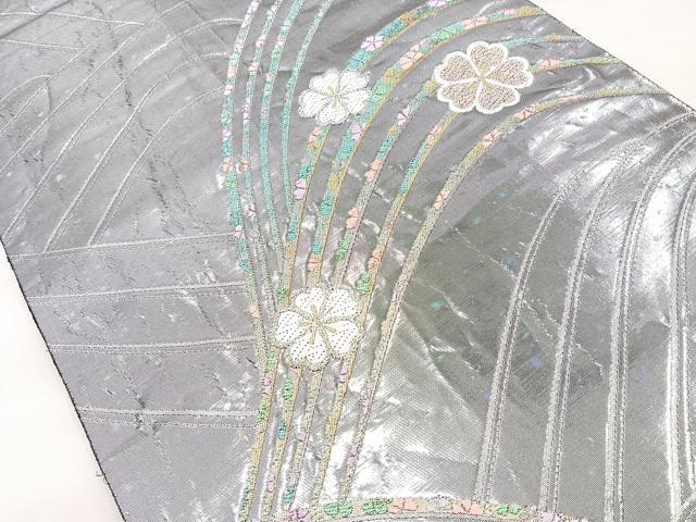 平和屋着物◎六通柄袋帯　唐織　流水花文　金銀糸　正絹　逸品　BAAN1163cm