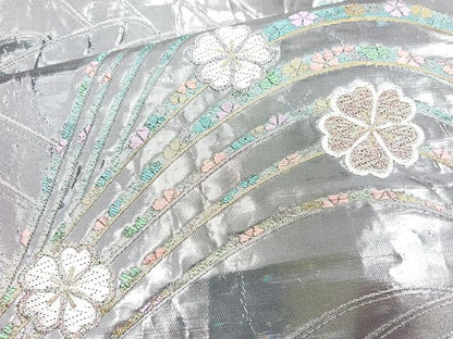 平和屋着物◎六通柄袋帯　唐織　流水花文　金銀糸　正絹　逸品　BAAN1163cm