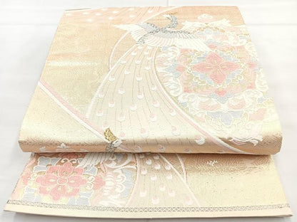平和屋着物◎六通柄袋帯 唐織 孔雀花文 金銀糸 正絹 逸品 BAAN1199cm