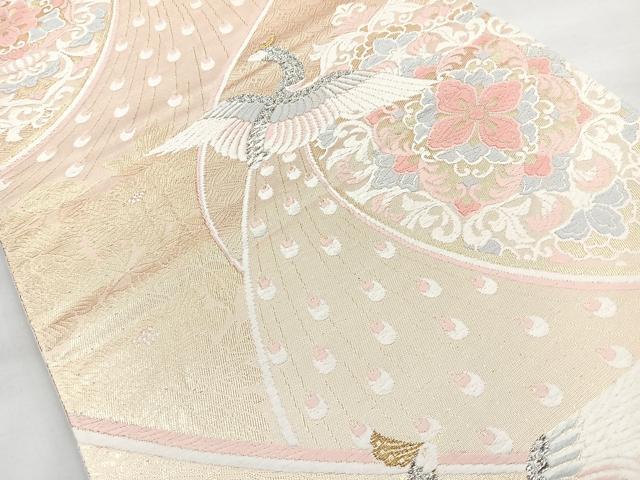 平和屋着物◎六通柄袋帯 唐織 孔雀花文 金銀糸 正絹 逸品 BAAN1199cm