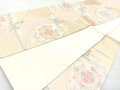 平和屋着物◎六通柄袋帯 唐織 孔雀花文 金銀糸 正絹 逸品 BAAN1199cm