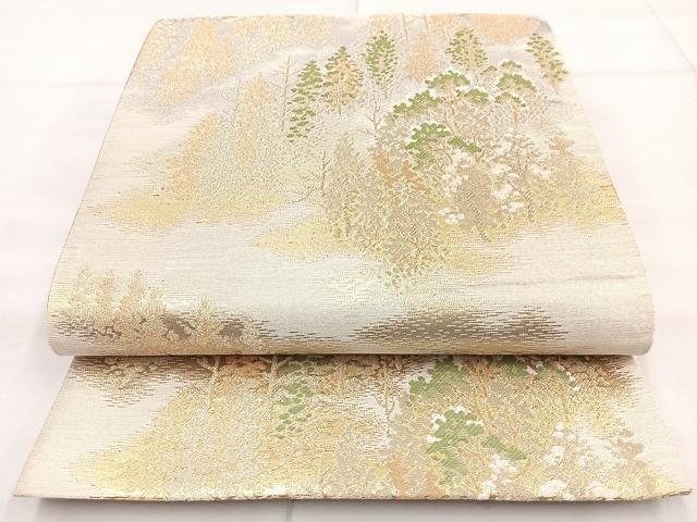 平和屋着物◎六通柄袋帯 樹林文 金銀糸 正絹 逸品 BAAN2113cm