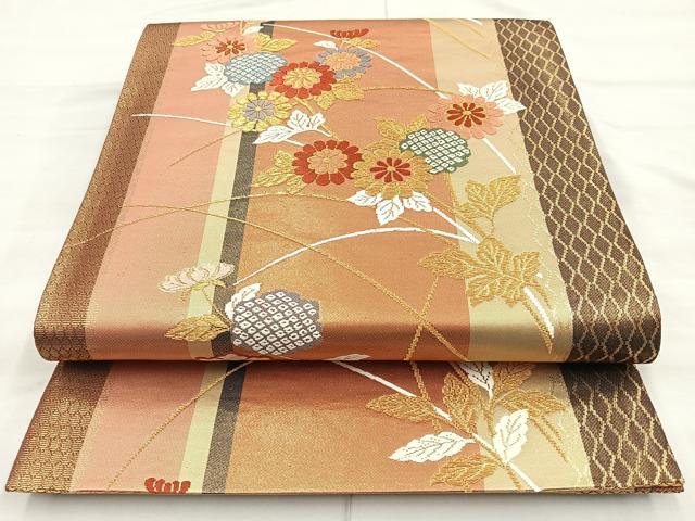 平和屋着物◎六通柄袋帯 唐織 花間道 金糸 正絹 逸品 BAAN2117cm