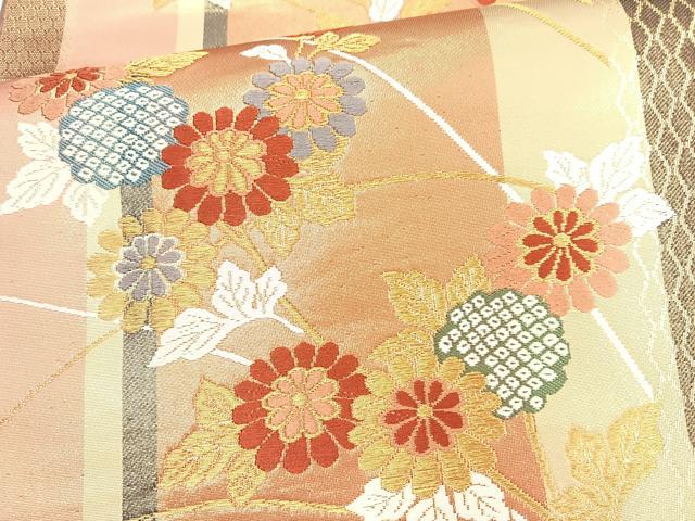 平和屋着物◎六通柄袋帯 唐織 花間道 金糸 正絹 逸品 BAAN2117cm