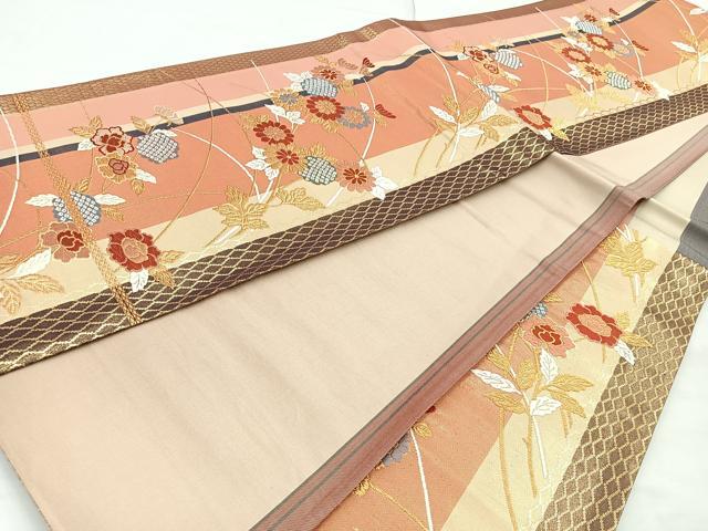 平和屋着物◎六通柄袋帯 唐織 花間道 金糸 正絹 逸品 BAAN2117cm