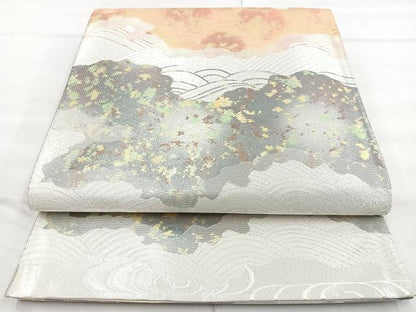 平和屋着物◎六通太鼓柄袋帯 道長流水文 金銀糸 正絹 逸品 BAAN2122cm