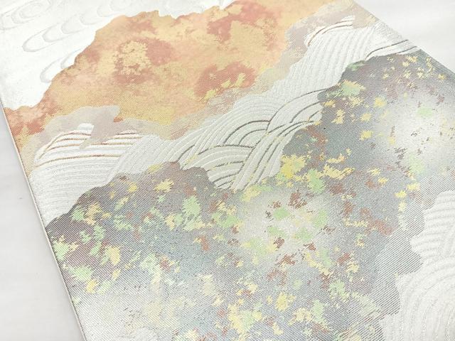 平和屋着物◎六通太鼓柄袋帯 道長流水文 金銀糸 正絹 逸品 BAAN2122cm