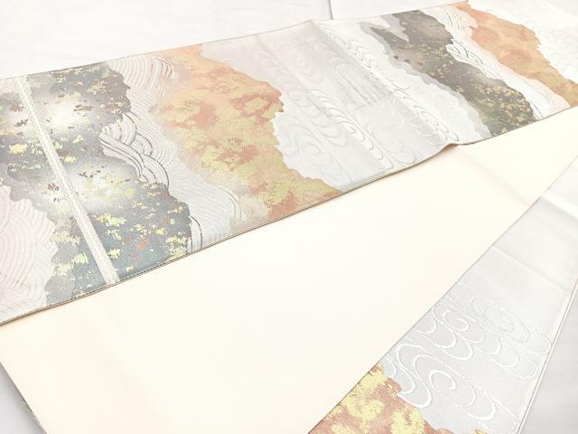 平和屋着物◎六通太鼓柄袋帯 道長流水文 金銀糸 正絹 逸品 BAAN2122cm