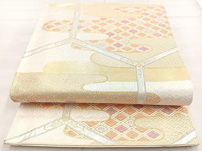 平和屋着物◎六通柄袋帯 エ霞亀甲花文 金銀糸 正絹 逸品 BAAN2124cm