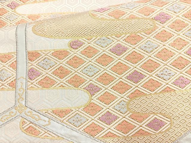 平和屋着物◎六通柄袋帯 エ霞亀甲花文 金銀糸 正絹 逸品 BAAN2124cm