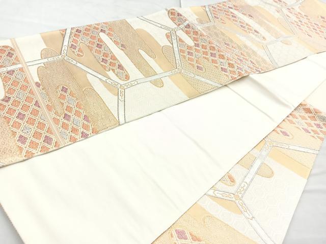 平和屋着物◎六通柄袋帯 エ霞亀甲花文 金銀糸 正絹 逸品 BAAN2124cm
