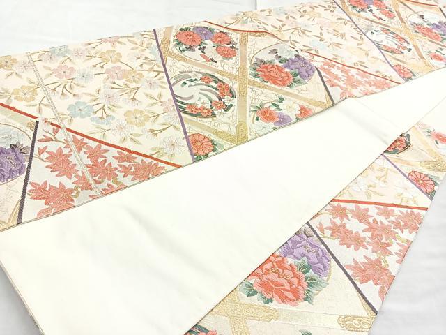 平和屋着物◎六通柄袋帯 唐織 切嵌菱花文 金糸 正絹 逸品 BAAN2126cm