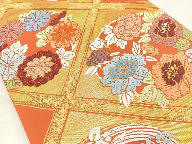 平和屋着物◎六通柄袋帯 唐織 菱天井花文 金糸 正絹 逸品 BAAN2129cm