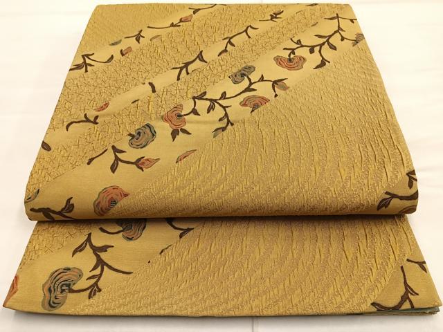 平和屋着物◎全通柄袋帯 ふくれ織 枝花文 正絹 逸品 BAAN2133cm
