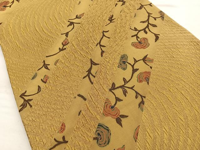 平和屋着物◎全通柄袋帯 ふくれ織 枝花文 正絹 逸品 BAAN2133cm