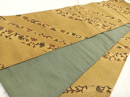 平和屋着物◎全通柄袋帯 ふくれ織 枝花文 正絹 逸品 BAAN2133cm