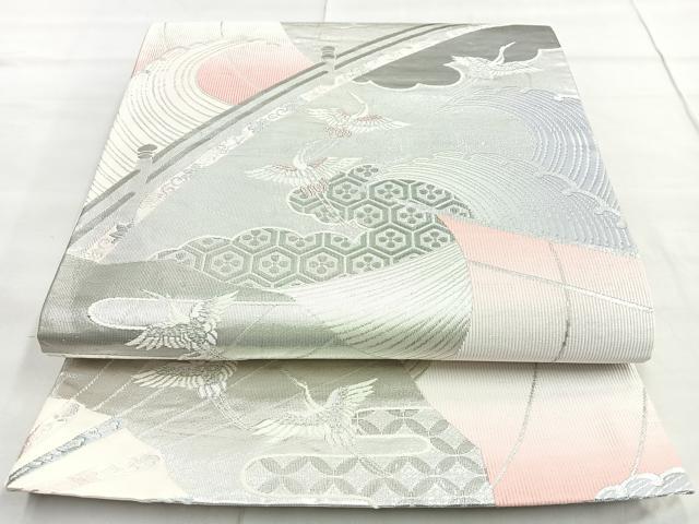 平和屋着物◎六通柄袋帯　唐織　渡橋飛鶴文　プラチナ箔　正絹　逸品　BAAN2151cm
