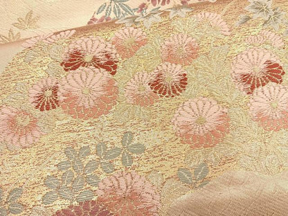 平和屋着物◎六通柄袋帯　唐織　草花文　金糸　正絹　逸品　BAAN2175cm