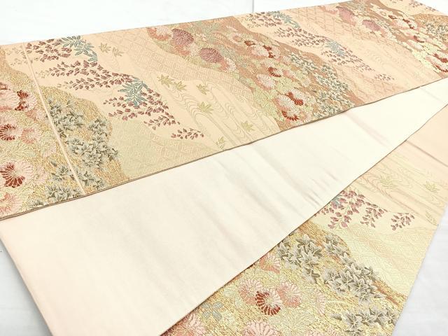 平和屋着物◎六通柄袋帯　唐織　草花文　金糸　正絹　逸品　BAAN2175cm