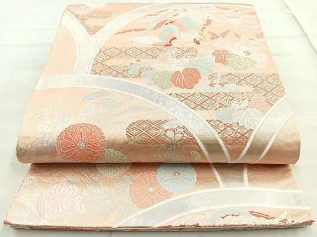 平和屋着物◎六通柄袋帯 唐織 鳳凰青海波 金銀糸 正絹 逸品 BAAN2181cm