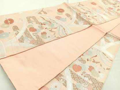 平和屋着物◎六通柄袋帯 唐織 鳳凰青海波 金銀糸 正絹 逸品 BAAN2181cm