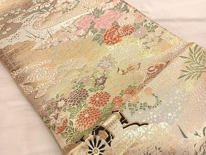 平和屋着物■佐賀錦　六通柄袋帯　唐織　流水鴛鴦花車文　金糸　正絹　逸品　BAAN2686du