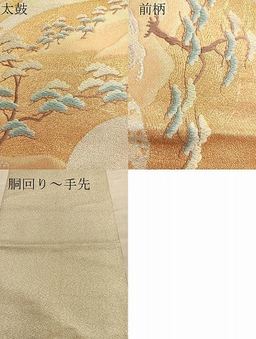平和屋着物■太鼓柄袋帯 綴れ 名匠鶴姿百扇文 金銀糸 正絹 逸品 BAAN2692du