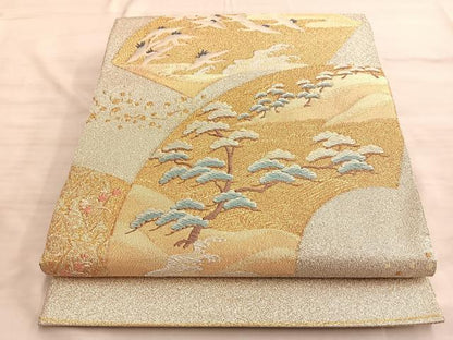 平和屋着物■太鼓柄袋帯 綴れ 名匠鶴姿百扇文 金銀糸 正絹 逸品 BAAN2692du