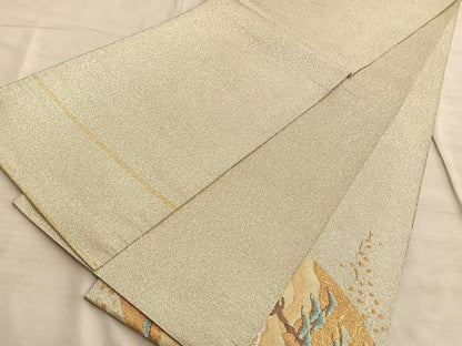 平和屋着物■太鼓柄袋帯 綴れ 名匠鶴姿百扇文 金銀糸 正絹 逸品 BAAN2692du