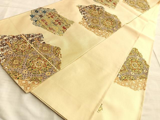 平和屋着物■六通柄袋帯 唐織 向かい鳥正倉院文 金糸 正絹 逸品 BAAN2832du
