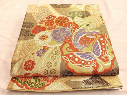 平和屋着物■六通柄袋帯 蒔絵唐織 九百錦 金糸 正絹 逸品 BAAN2853du