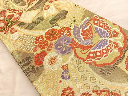 平和屋着物■六通柄袋帯 蒔絵唐織 九百錦 金糸 正絹 逸品 BAAN2853du