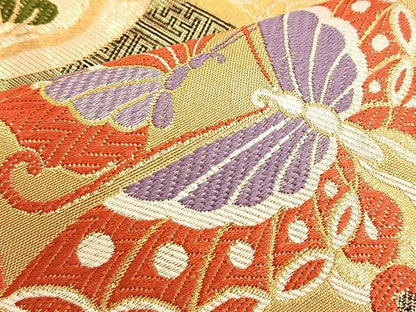 平和屋着物■六通柄袋帯 蒔絵唐織 九百錦 金糸 正絹 逸品 BAAN2853du