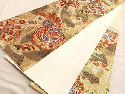 平和屋着物■六通柄袋帯 蒔絵唐織 九百錦 金糸 正絹 逸品 BAAN2853du