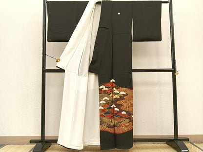平和屋着物■豪華黒留袖 駒刺繍 浜松文 金彩 正絹 逸品 BAAN2993hv