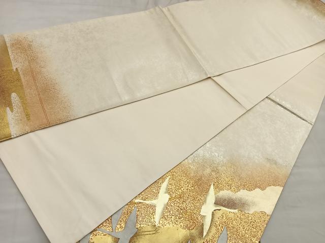 平和屋着物■太鼓柄袋帯 刺繍 雲取舞鶴文 金彩 引箔 正絹 逸品 BAAN3035ea