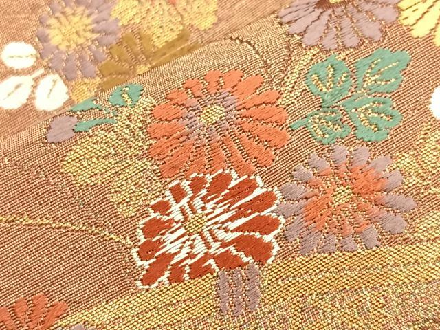 平和屋着物■六通柄袋帯 色紙に小菊 黒地 金糸 正絹 逸品 BAAN3069ea