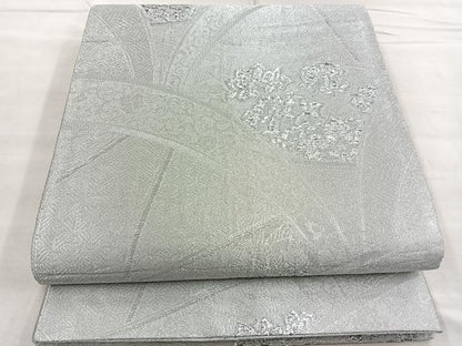 平和屋着物■佐賀錦 六通柄袋帯 片輪車草花文 銀糸 正絹 逸品 BAAN3073ea